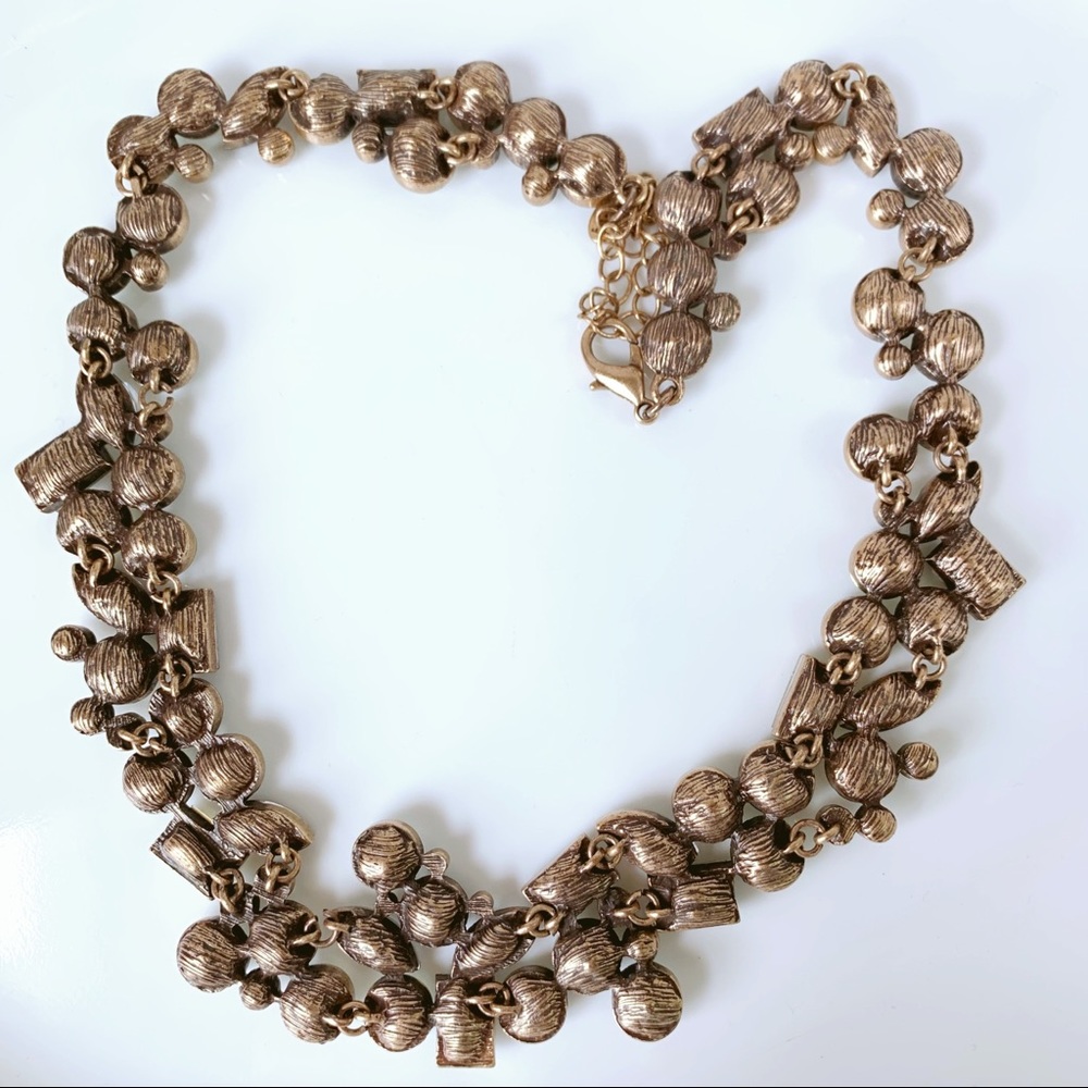 Brass Rhinestone Statement Necklace Geometric - image 5